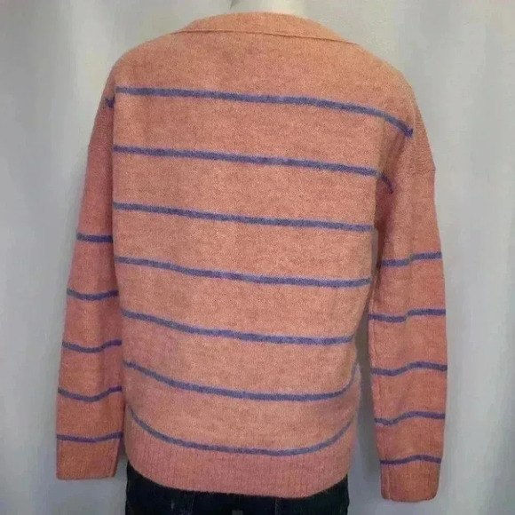 J. Crew Alpaca Merino Wool Pink Blue Striped Sweater Black Label Coastal XS - Picture 7 of 11